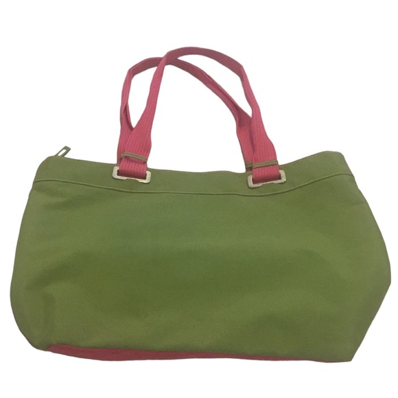 Kenneth Cole Pink and Green Preppy Canvas Tote Overnight Bag with Zipper - Picture 1 of 5